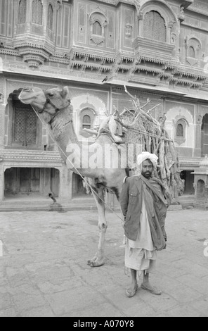 Uomo e cammello Jaisalmer Rajasthan in India Foto Stock