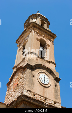 Chiesa torre dell'orologio di Feliceto, La Balagne, Corsica, Francia Foto Stock