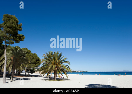 Spiaggia in inverno, Palma Nova, la baia di Palma di Maiorca, isole Baleari, Spagna Foto Stock