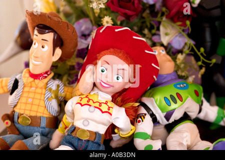 Toy Story bambole di Jessie Woody e Buzz Lightyear pronto per giocare. St Paul Minnesota MN USA Foto Stock
