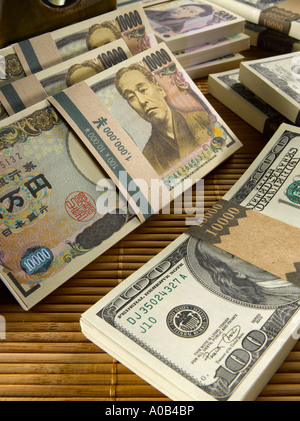 Close-up U.S. Valuta e yen giapponese Foto Stock