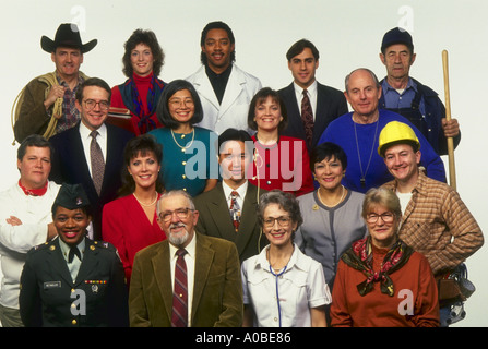 Persone che mostra una varietà di professioni e di etnia in America Foto Stock