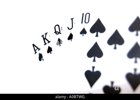 Schede che mostrano il concetto di massima o la mano migliore si può eventualmente ottenere in un gioco di poker questo è chiamato The Royal Straig Foto Stock
