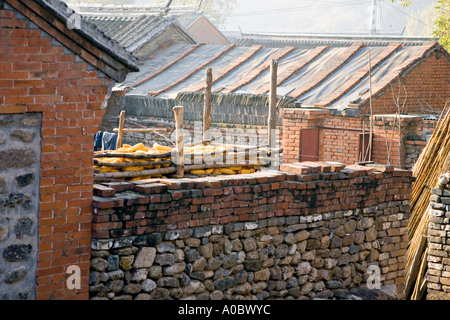 Cina SIMATAI vista nel cortile di una fattoria comunale nel rurale Simatai regione vicino al grande muro con essiccazione mais Foto Stock