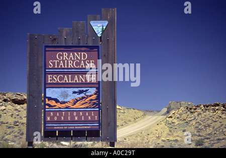 Segno di ingresso, la grande scala Escalante National Monument, Utah, Stati Uniti d'America Foto Stock