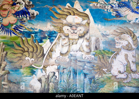 Rara raffigurazione superstite di neve leone- simbolo nazionale del Tibet Foto Stock