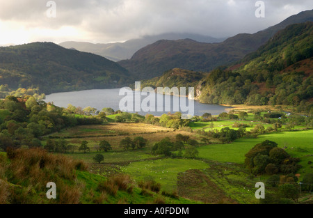 Llyn Gwynant in Nant Gwynant Valley vicino a Beddgelert Gwynedd North Wales UK Foto Stock