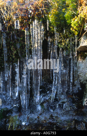 Ghiaccioli formata da acqua di erba e muschi sulle colline di un distretto del lago sono diminuiti Foto Stock