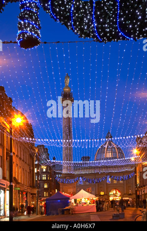 Le luci di Natale Grey Street Newcastle upon Tyne Foto Stock