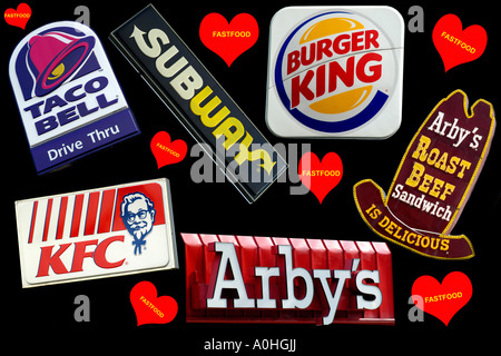 Un collage di un ristorante fast food segni Foto Stock