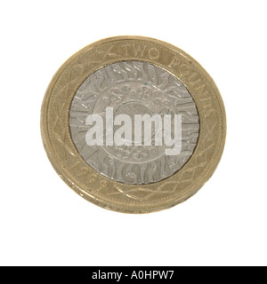 Un britannico due pound coin preso contro uno sfondo bianco Foto Stock