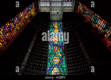 Vetrata, finestre di vetro macchiate, vetrate, San Sebastian cattedrale, Rio de Janeiro, Stato di Rio de Janeiro, Brasile, Sud America Foto Stock