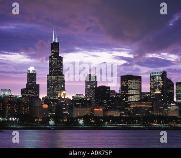 Chicago Illinois skyline guardando ad ovest da John Shedd Aquarium Foto Stock