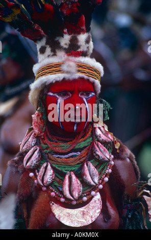 Tribal cantare cantare a Mount Hagen in Papua Nuova Guinea Foto Stock