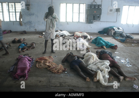 Uomo che cerca di identificare le sue perso la famiglia dalle righe di morti dopo lo tsunami terremoto Nagapattinum Velankanni Tamil Nadu India Foto Stock