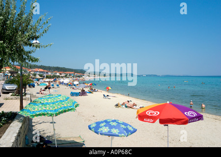 Spiaggia, Polichrono, penisola Kassandra di Halkidiki, Grecia Foto Stock