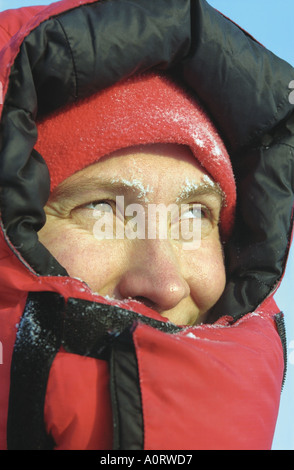 Ritratto di un turista congelati in Siberia Russia Foto Stock
