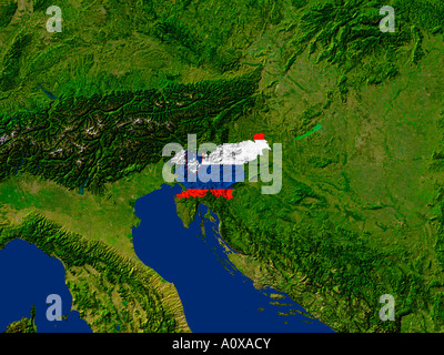Immagine satellitare della Slovenia contemplati da tale paese la bandiera Foto Stock
