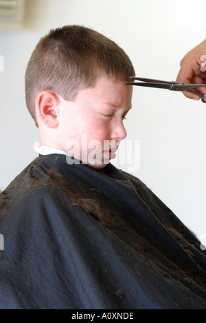 Ragazzo giovane Getting Taglio capelli Modello rilasciato Foto Stock