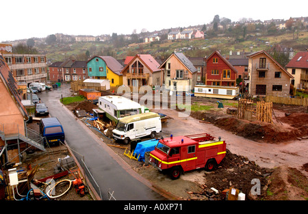 Auto costruire case ecologiche in costruzione all'Ashley Vale sito in Bristol England Regno Unito GB Foto Stock