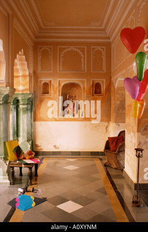 Palki Chanwar Walon Ki Haveli mansion 400 anni ripristinato al suo stato originale museo Anokhi Ambra vicino a Jaipur Rajasthan Foto Stock