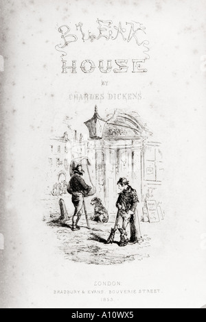 Titolo pagina di Bleak House. Illustrazione di Phiz Hablot Knight Browne 1815 - 1882. Dal libro Bleak House by Charles Dickens. Pubblicato a Londra, 1853 Foto Stock