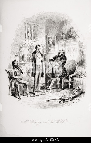 Signor Dombey e il mondo. Illustrazione dal Charles Dickens romanzo Dombey e figlio da H K Browne noto come Phiz Foto Stock