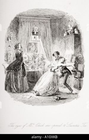 Gli occhi della signora Chick sono aperte a Lucretia Tox. Illustrazione dal Charles Dickens romanzo Dombey e figlio da H K Browne noto come Phiz Foto Stock