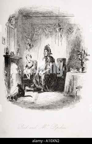 Paolo e la signora Pipchin. Illustrazione dal Charles Dickens romanzo Dombey e figlio da H K Browne noto come Phiz Foto Stock