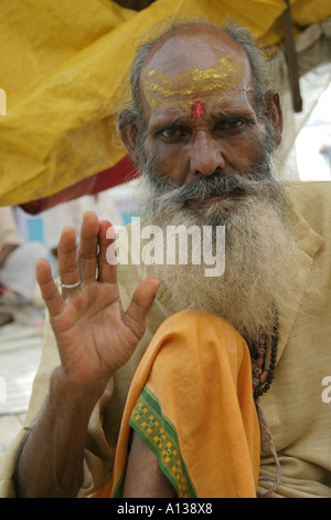 Ritratto di un sadhu, un Indù uomo santo, vestire abiti tradizionali, India Foto Stock