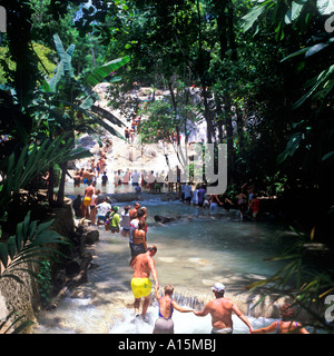 I TURISTI CLIMBING Dunns River Falls OCHO RIOS GIAMAICA Foto Stock