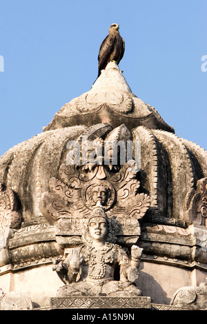 Kite seduto su un tempio indù dome, Lepakshi, Andhra Pradesh, India Foto Stock