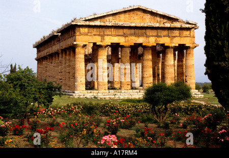 Italia Paestum stile dorico tempio di Nettuno Roman Foto Stock