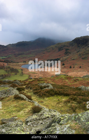 Verticale colorata ritratto paesaggio fotografico di colori autunnali nella piccola langdale e Blea Tarn nel Lake District inglese Foto Stock