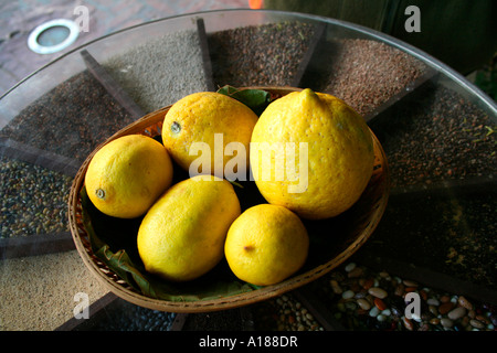 Still-life di limoni in un cestello Foto Stock