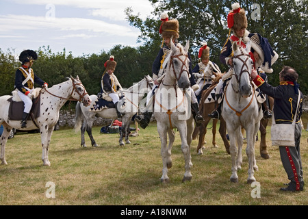PENTRAETH Isola di Anglesey North Wales agosto alcuni degli ussari di Anglesey rievocazione gruppo Foto Stock