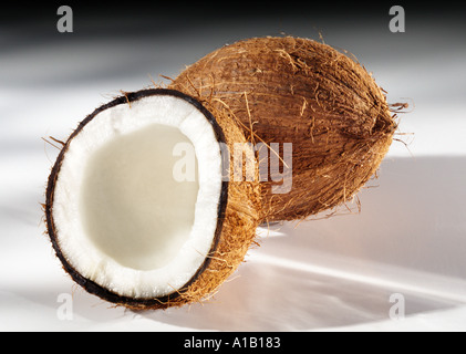 Due noci di cocco su bianco grad Foto Stock