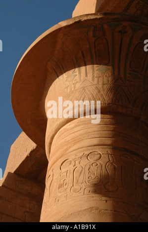 Colonna papiro-gemma presso la sala ipogenica all'interno del tempio mortuario Ramesseum Di Ramesses II sulla riva occidentale del Nilo A Luxor Egitto Foto Stock