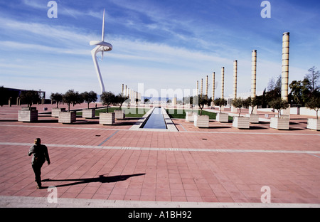 Montjuic Olympic Park, Barcellona, con Santiago Calatrava della torre di telecomunicazioni. Foto Stock