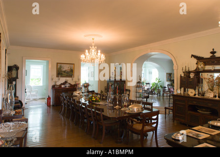 Barbados Sunbury Plantation House San Filippo periodo coloniale interno sala da pranzo Foto Stock