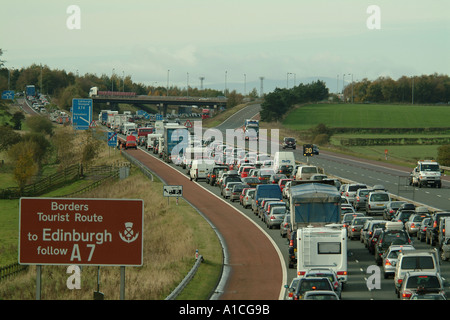 Traffico Autostradale jam Junction 44 M6 A74 Carlisle Cumbria Inghilterra England Foto Stock
