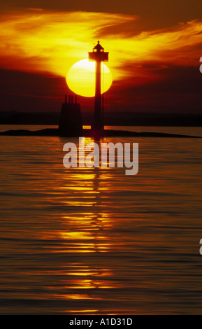 Tramonto al mare Tungenes Fyr Foto Stock