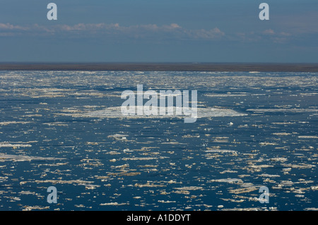 Antenna di ghiaccio multistrato durante la rottura primaverile al largo delle riserve petrolifere del Mare dei Chukchi dell'Alaska Foto Stock