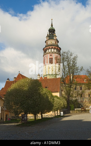 Repubblica ceca Cesky Krumlov Chateau Tower Foto Stock