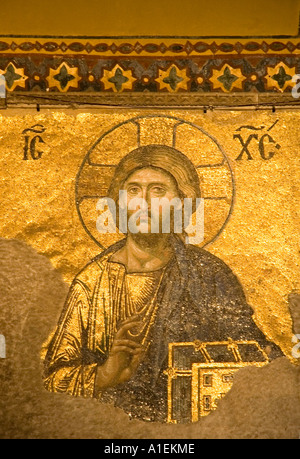 Tessere in Oro, piastrelle, raffigurano il Giudizio universale, Cristo, Maria, Giovanni Battista, Aya Sofya, Istanbul, Turchia. DSC 7377 Foto Stock