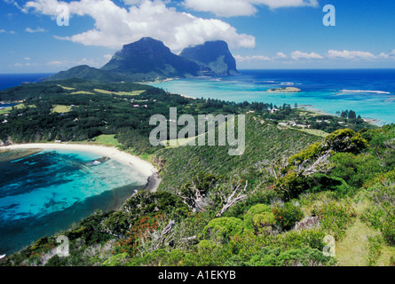 Isola di Lord Howe NSW Australia Shot da Malabar Hill Ned s beach in primo piano a sinistra Foto Stock