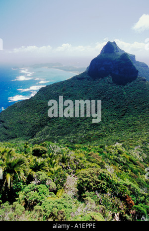 Montare Gower escursione guidata vista da Mt Gower di Mt Lidgbird e Isola di Lord Howe NSW Australia Foto Stock