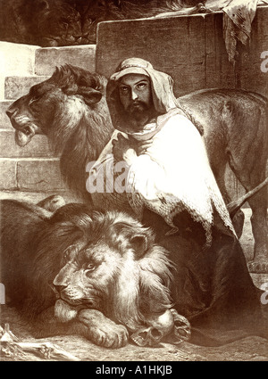 Daniele nella fossa dei leoni da un'edizione di Giovanni Browns Self interpretare la Bibbia pubblicata per la prima volta nel 1778 Foto Stock