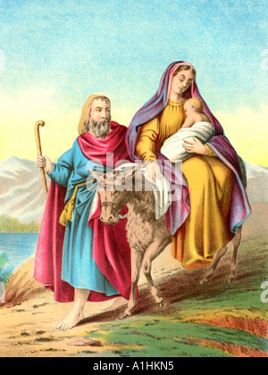 The Flight into Egypt da un'edizione di John Brown's Self Interpreting Bible pubblicata per la prima volta nel 1778 Foto Stock