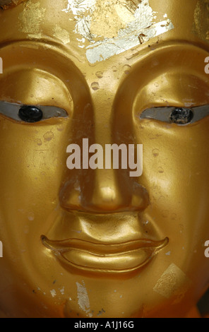 Faccia dorato di Buddha da il Phra Pathom Chedi a Nakhon Pathom, Thailandia Foto Stock